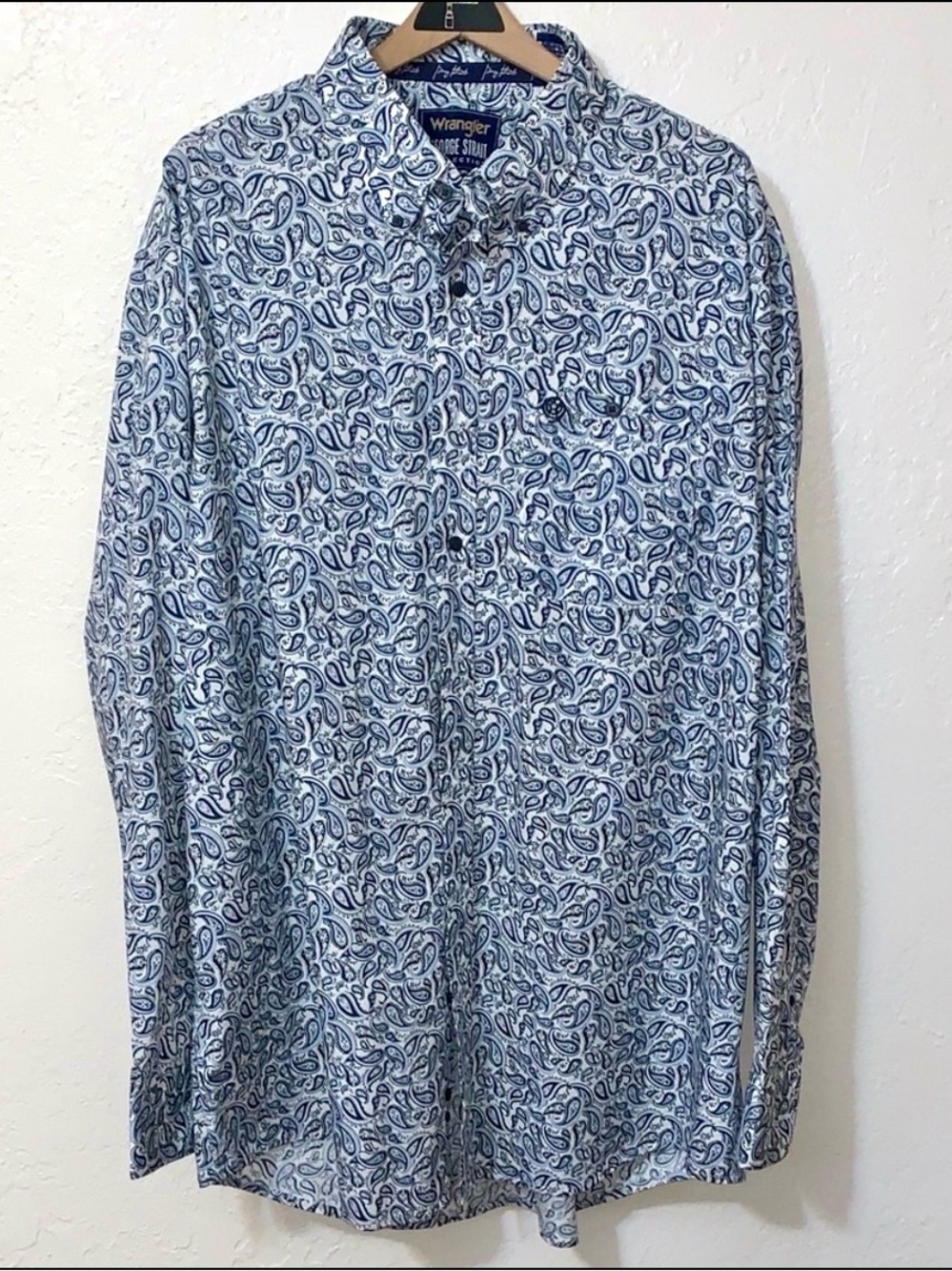 Wrangler George Strait Collection Shirt Mens 2XLT Navy White Paisley Western